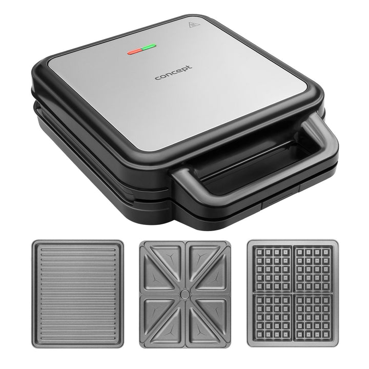 Opiekacz do kanapek Concept, trzy wymienne płyty, moc 1200W, nieprzywierająca powierzchnia, kontrolka świetlna, SV3080