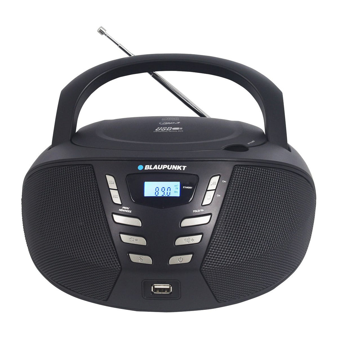 Boombox Blaupunkt, CD/MP3/USB/AUX, wyświetlacz LCD, funkcja zegaru z alarmem, tuner FM, BB7BK