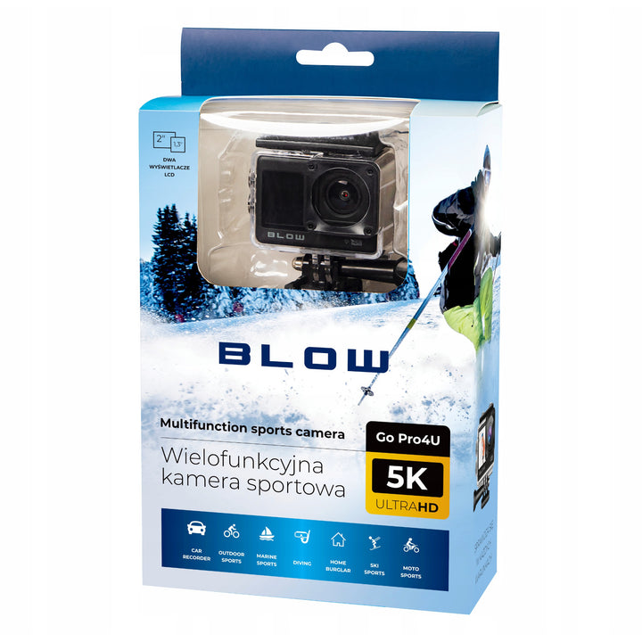Kamera sportowa Pro4U 5K Blow, jakość 5K Ultra HD, 20 Megapikseli, szerokokątny obiektyw 160°, wodoodporna, pilot zdalnego sterowania, 78-568#