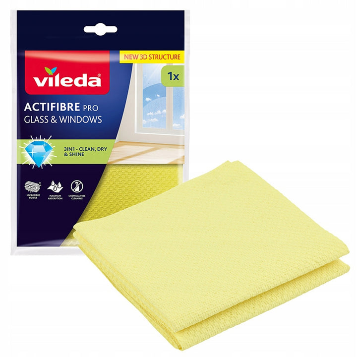 Ściereczka Vileda Actifibre Pro do szkła i okien, możliwość prania w pralce, powłoka PVA, bez smug i zacieków, czyści samą wodą, 183298