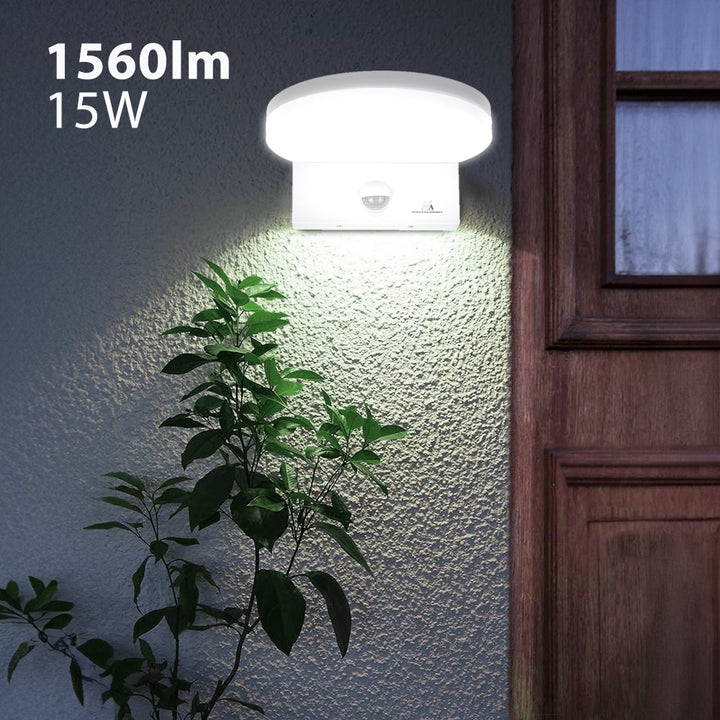 Lampa LED z czujnikiem ruchu Maclean, czujnik ruchu PIR, kolor biały, 15W, IP65, 1560lm, barwa neutralna biała (4000K) MCE344 W, 2 sztuki