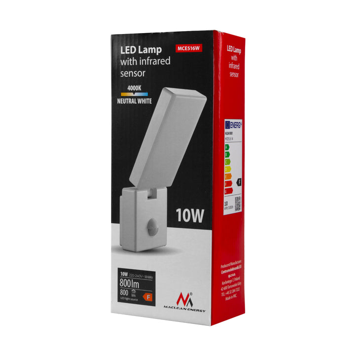 Lampa LED z czujnikiem ruchu Maclean, czujnik ruchu PIR, kolor biały, 10W, IP65, 800lm, barwa neutralna biała (4000K) MCE516 W, 2 sztuki