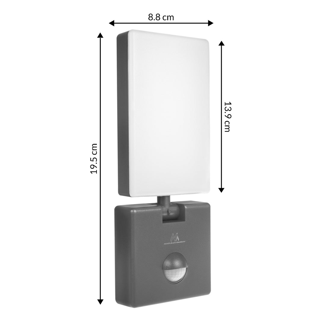 Lampa LED z czujnikiem ruchu Maclean, czujnik ruchu PIR, kolor szary, 10W, IP65, 800lm, barwa neutralna biała (4000K) MCE516 GR, 2 sztuki