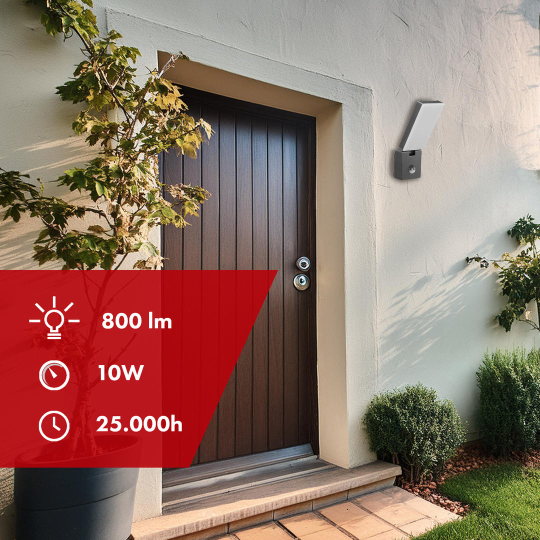 Lampa LED z czujnikiem ruchu Maclean, czujnik ruchu PIR, kolor szary, 10W, IP65, 800lm, barwa neutralna biała (4000K) MCE516 GR, 2 sztuki