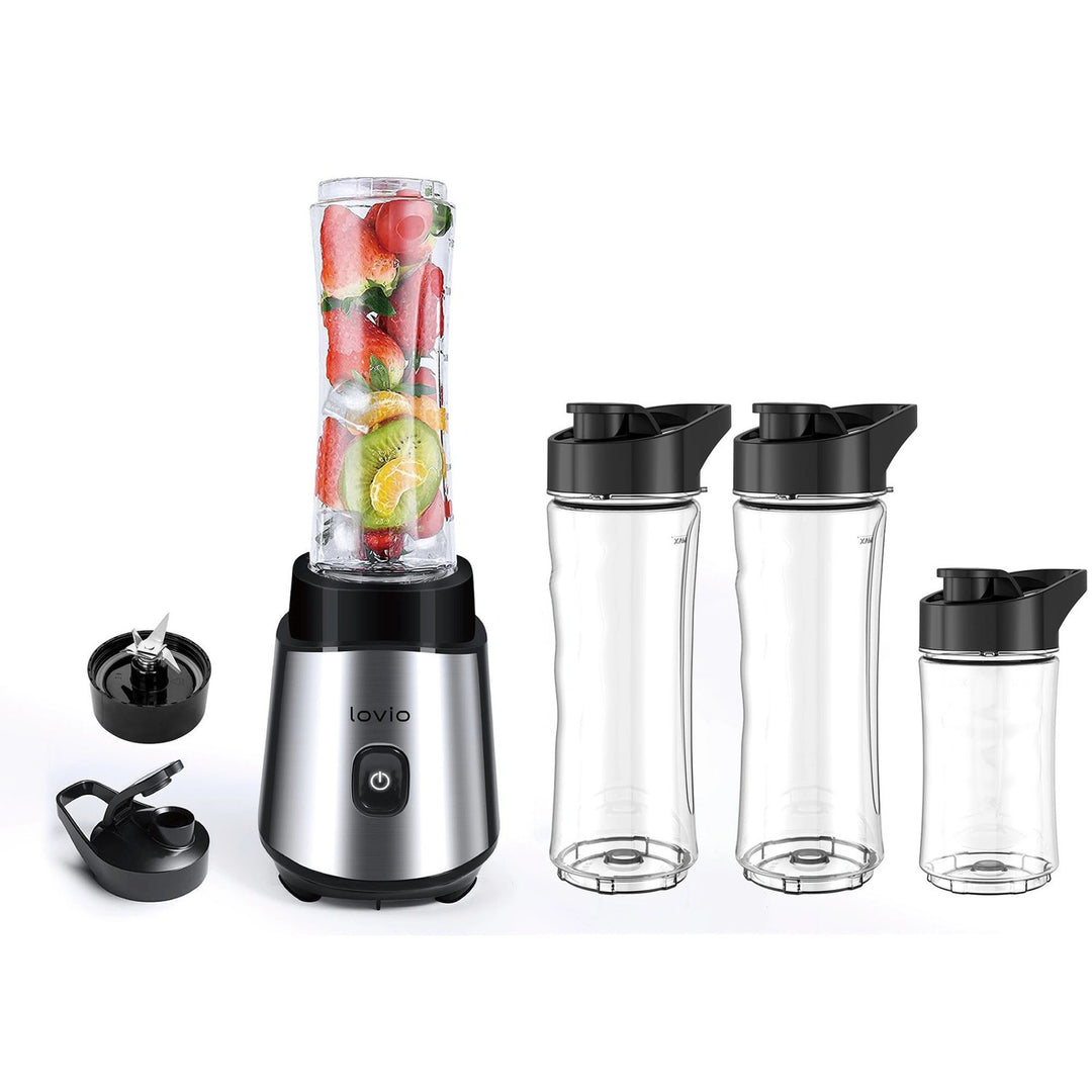 Blender kielichowy LOVIO LVJBL001, moc 500W, szklany kielich 600ml, 3 butelki