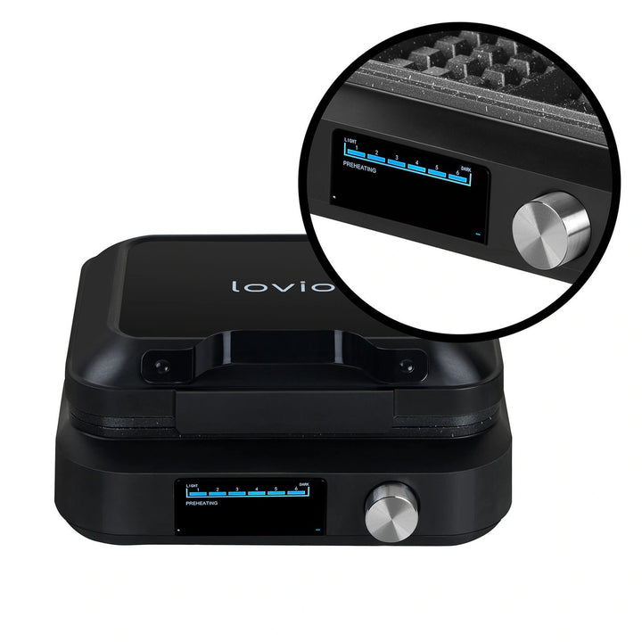 Gofrownica LOVIO PerfectCrisp, 2 duże gofry, 1500W, 6 poziomów wypieczenia, LVWF002BK