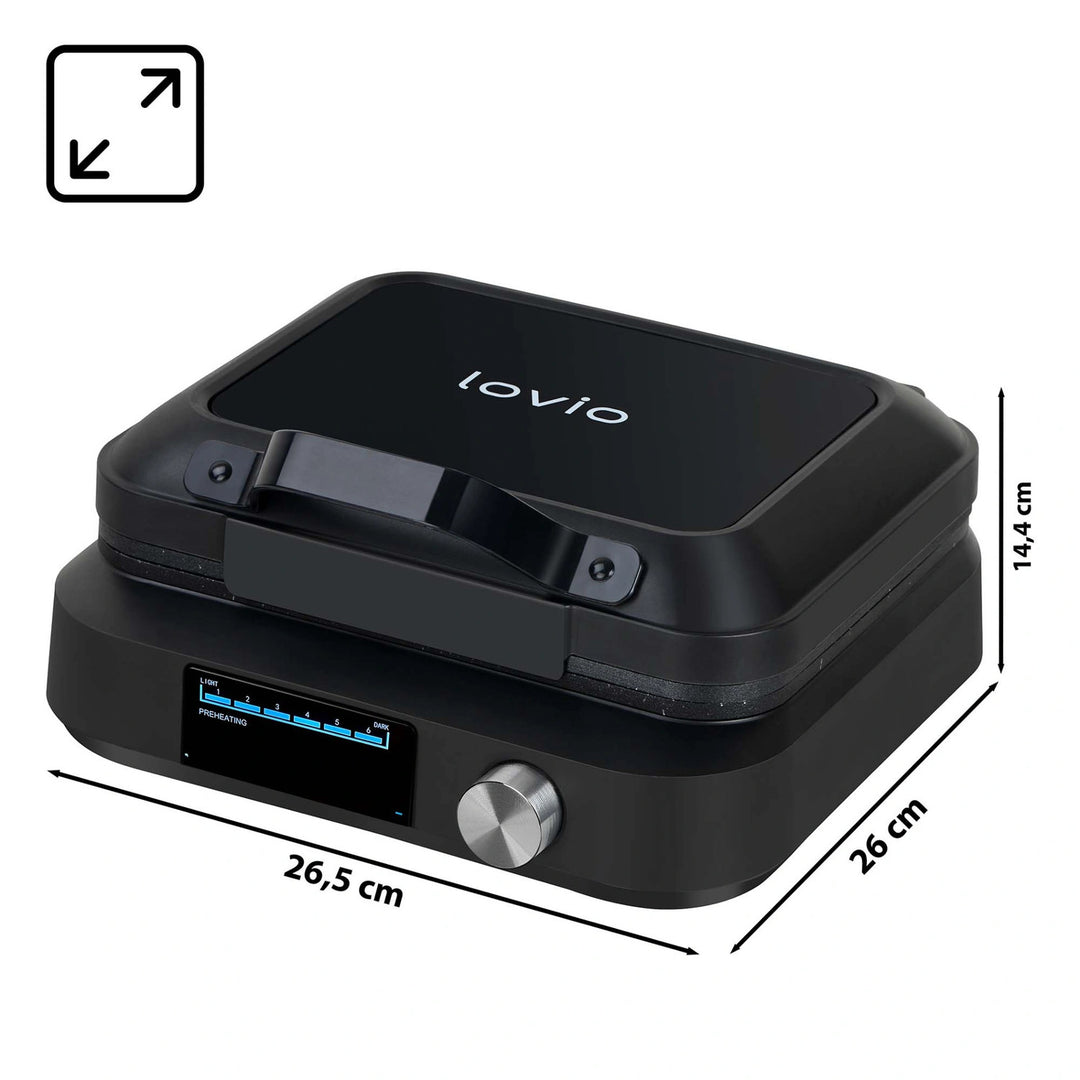 Gofrownica LOVIO PerfectCrisp, 2 duże gofry, 1500W, 6 poziomów wypieczenia, LVWF002BK