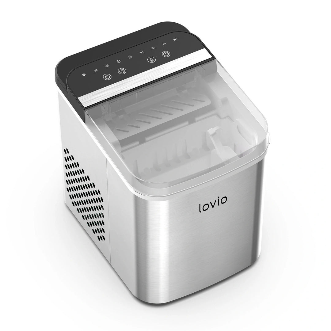 Kostkarka do lodu domowa Lovio Crystal Ice Plus, stalowa, srebrna, ekspresowy lód
