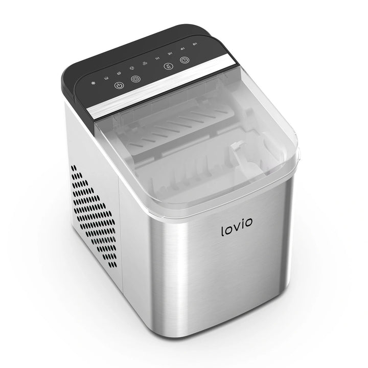 Kostkarka do lodu domowa Lovio Crystal Ice Plus, stalowa, srebrna, ekspresowy lód