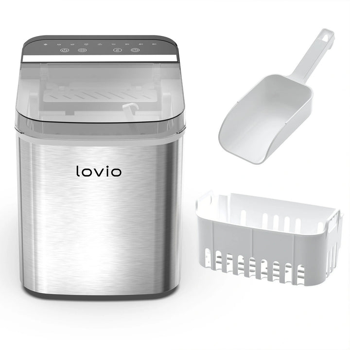 Kostkarka do lodu domowa Lovio Crystal Ice Plus, stalowa, srebrna, ekspresowy lód
