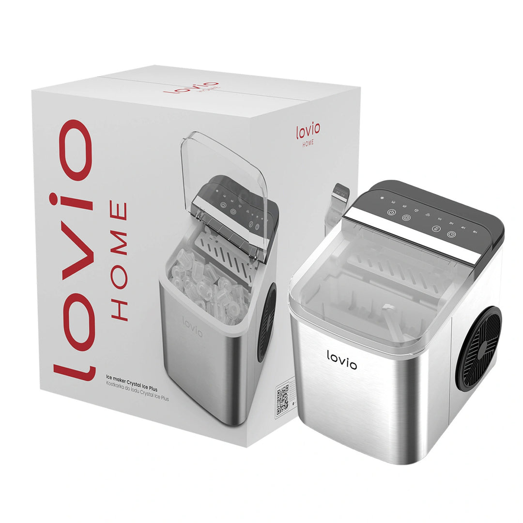 Kostkarka do lodu domowa Lovio Crystal Ice Plus, stalowa, srebrna, ekspresowy lód