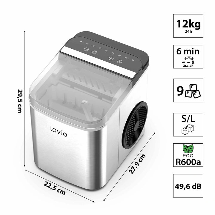 Kostkarka do lodu domowa Lovio Crystal Ice Plus, stalowa, srebrna, ekspresowy lód