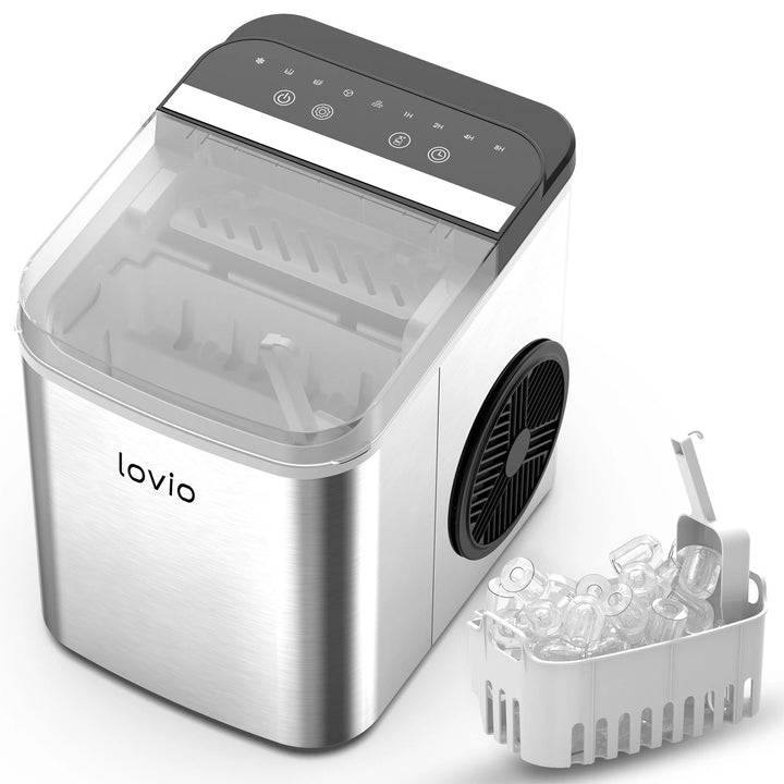 Kostkarka do lodu domowa Lovio Crystal Ice Plus, stalowa, srebrna, ekspresowy lód