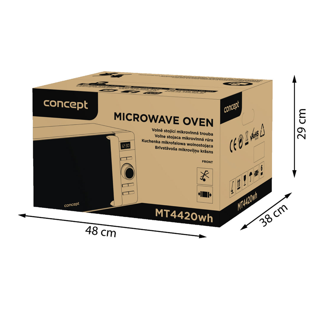 Kuchenka mikrofalowa Concept, 5 poziomów mocy, funkcja rozmrażania, pojemność 20L, moc 800W, kolor biały, MT4420wh
