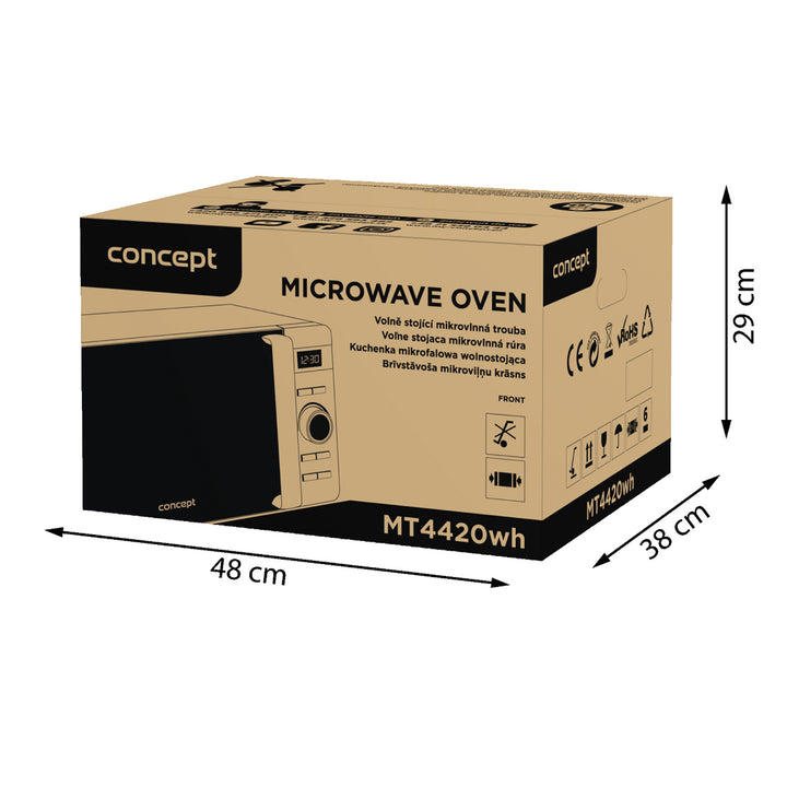 Kuchenka mikrofalowa Concept, 5 poziomów mocy, funkcja rozmrażania, pojemność 20L, moc 800W, kolor biały, MT4420wh
