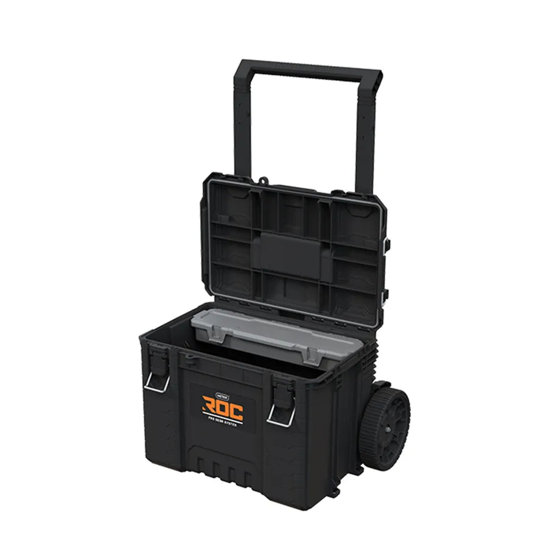 Zestaw 3 skrzyń narzędziowych Keter ROC Pro Gear 2.0, łączna pojemność 110L, ochrona IP65, demontowana teleskopowa rączka, możliwość zamknięcia na kłódkę, 256982
