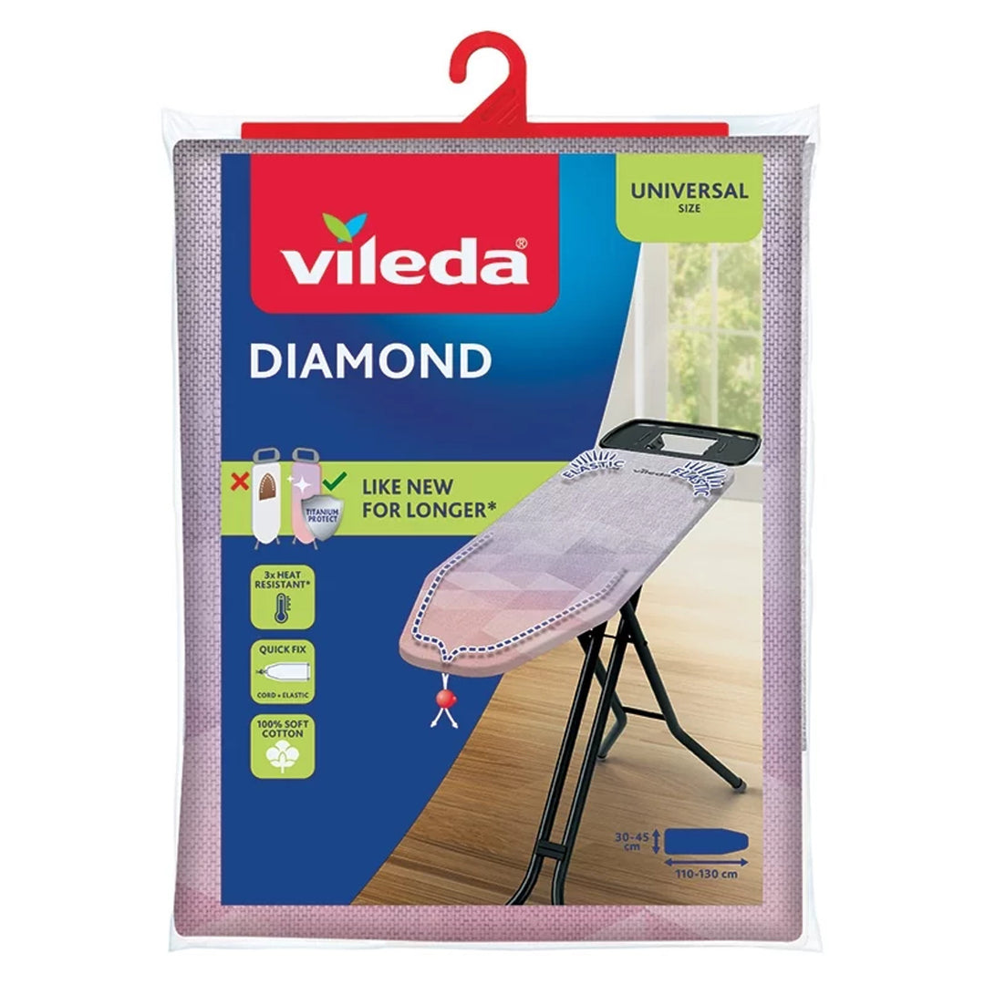 Pokrowiec na deskę do prasowania Vileda Diamond, długość 110-130cm, odporny na wysokie temperatury, system Quick Fix, 142468
