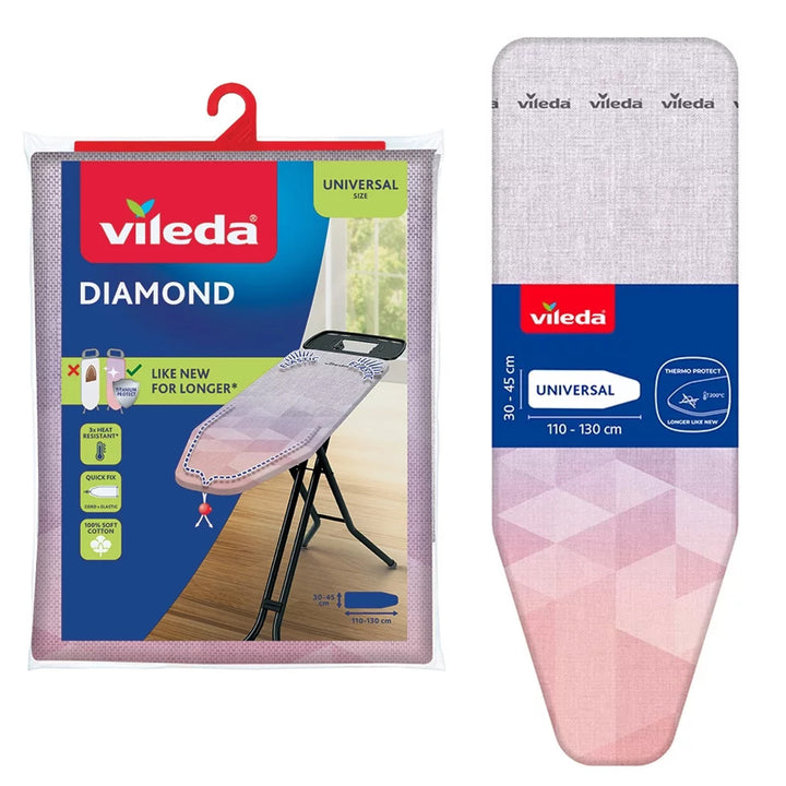 Pokrowiec na deskę do prasowania Vileda Diamond, długość 110-130cm, odporny na wysokie temperatury, system Quick Fix, 142468