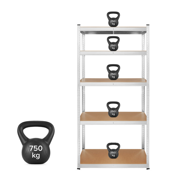 Regał metalowy magazynowy, 5 półek, maksymalne obciążenie do 750kg, 180x90x40 srebrny Rebel