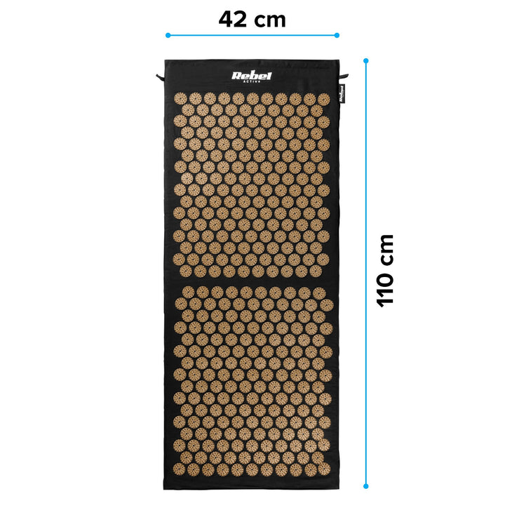 Mata zdrowotna z kolcami do akupresury z poduszką, 110x42cm, XL, złote kolce, Rebel Active