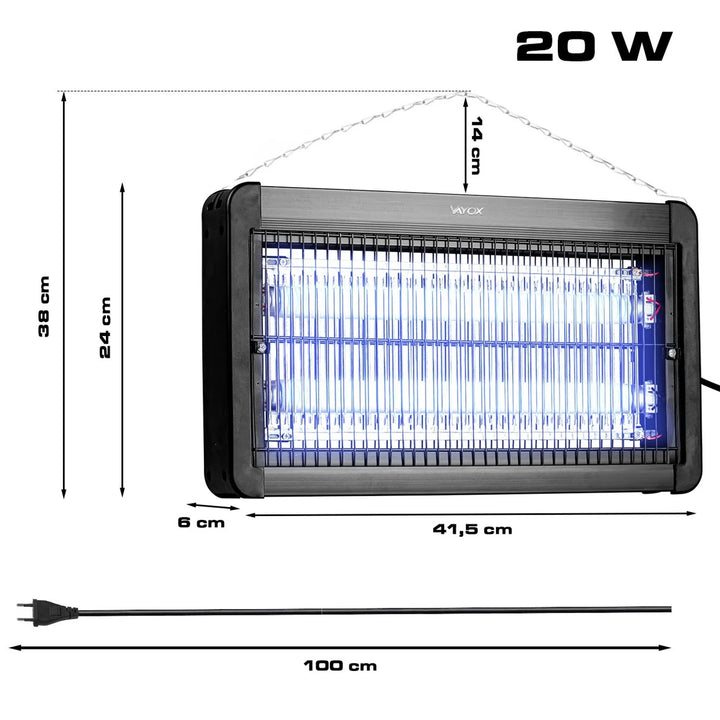 Lampa owadobójcza na komary, muchy, ćmy, pułapka elektryczna, UV, 20W, Vayox