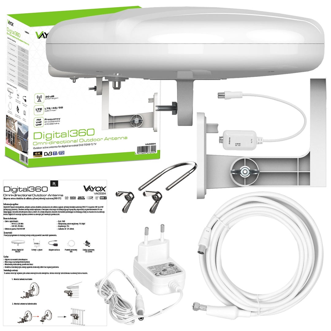 Antena zewnętrzna Digital360 4G LTE FM VHF UHF VA0024 Vayox