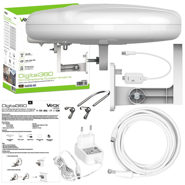 Antena zewnętrzna Digital360 4G LTE FM VHF UHF VA0024 Vayox