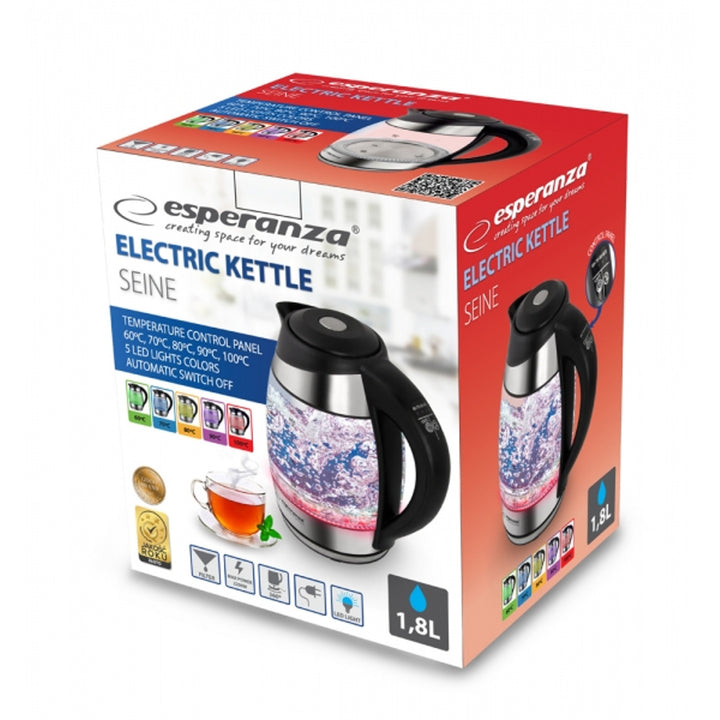 Czajnik elektryczny, szklany, LED z termostatem, 1,8l, Esperanza