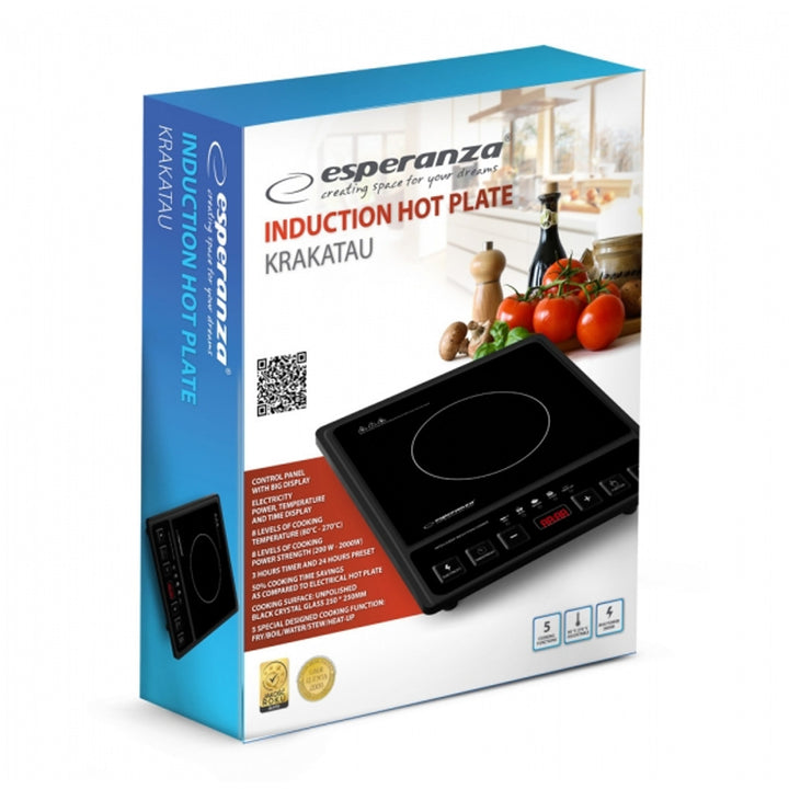 Kuchenka indukcyjna Esperanza, moc 2000W, 5 zaprogramowanych funkcji, duży wyśwwietlacz, Krakatau