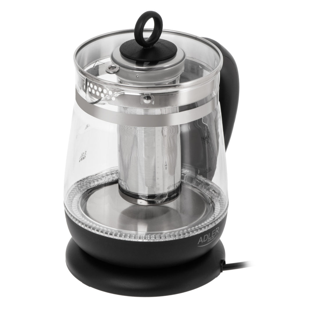 Czajnik szklany 1,5 L z zaparzaczem i regulacją temperatury 2200W LED 60–100°C Adler AD 1299 black