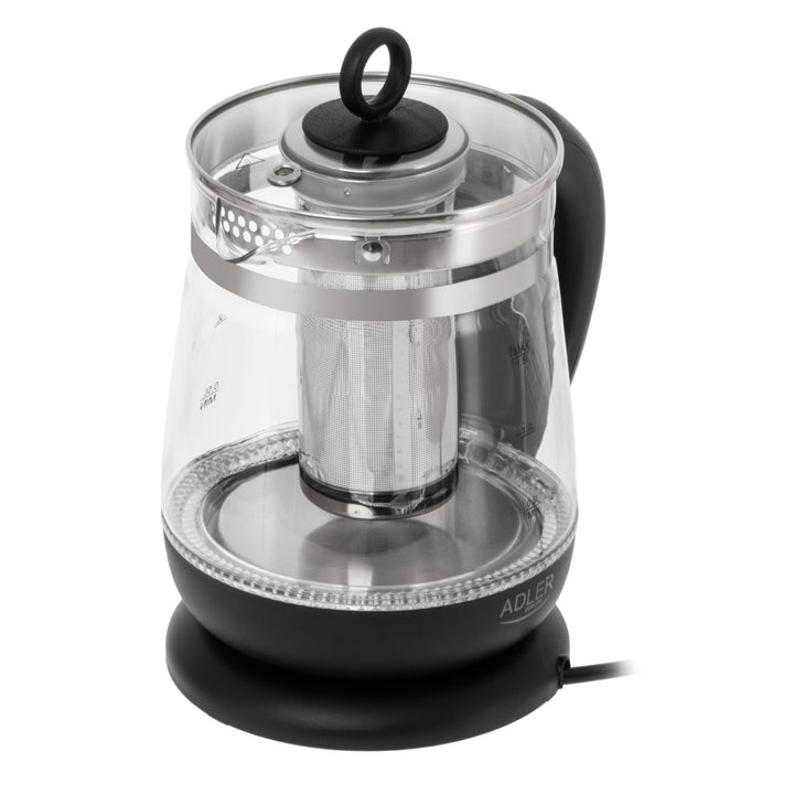 Czajnik szklany 1,5 L z zaparzaczem i regulacją temperatury 2200W LED 60–100°C Adler AD 1299 black
