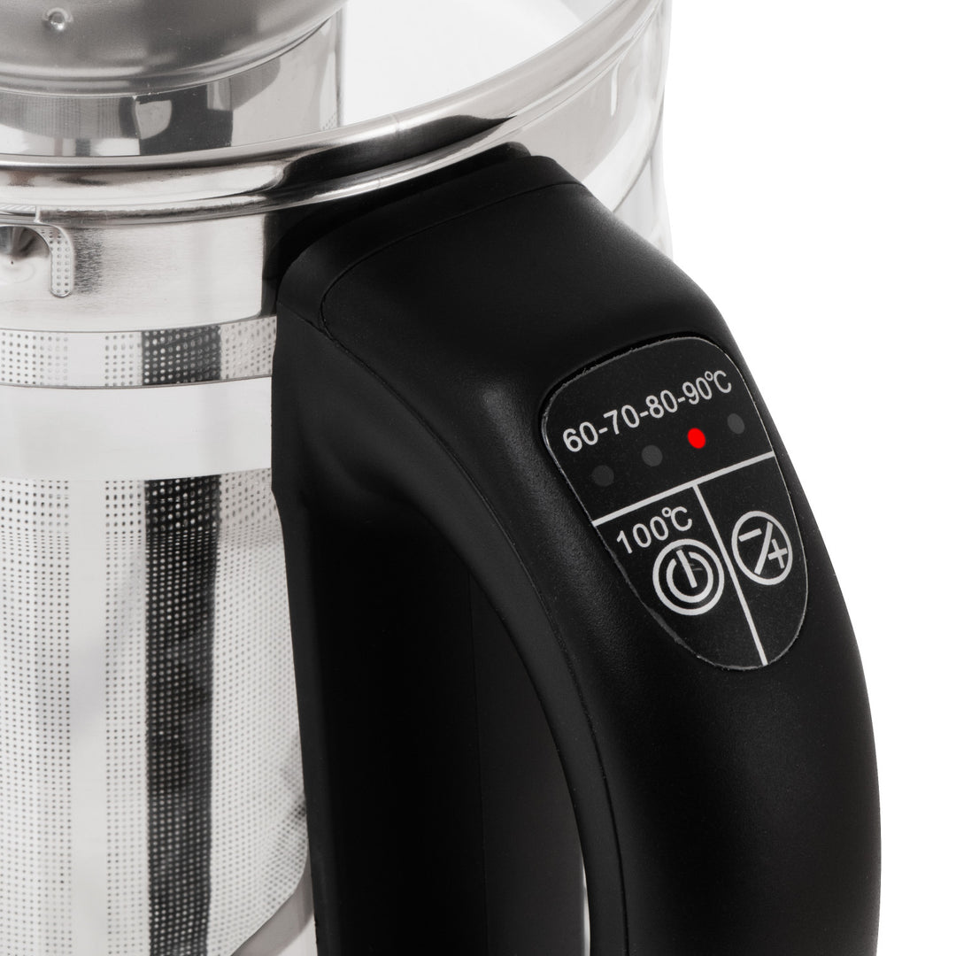 Czajnik szklany 1,5 L z zaparzaczem i regulacją temperatury 2200W LED 60–100°C Adler AD 1299 black
