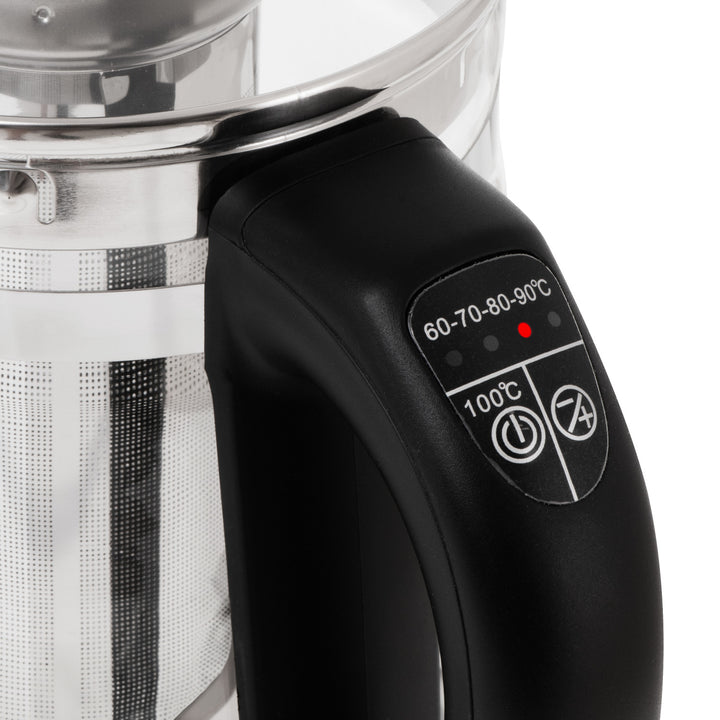 Czajnik szklany 1,5 L z zaparzaczem i regulacją temperatury 2200W LED 60–100°C Adler AD 1299 black