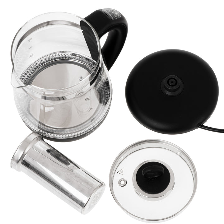 Czajnik szklany 1,5 L z zaparzaczem i regulacją temperatury 2200W LED 60–100°C Adler AD 1299 black