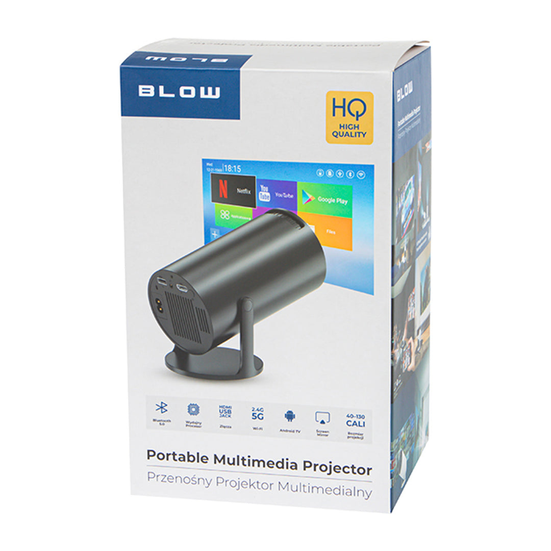 Projektor przenośny Blow, AndroidTV, wbudowany głośnik 3W, rozdzielczość 720p i dekodowanie do 4K, wyraźny i żywy obraz, 79-705#