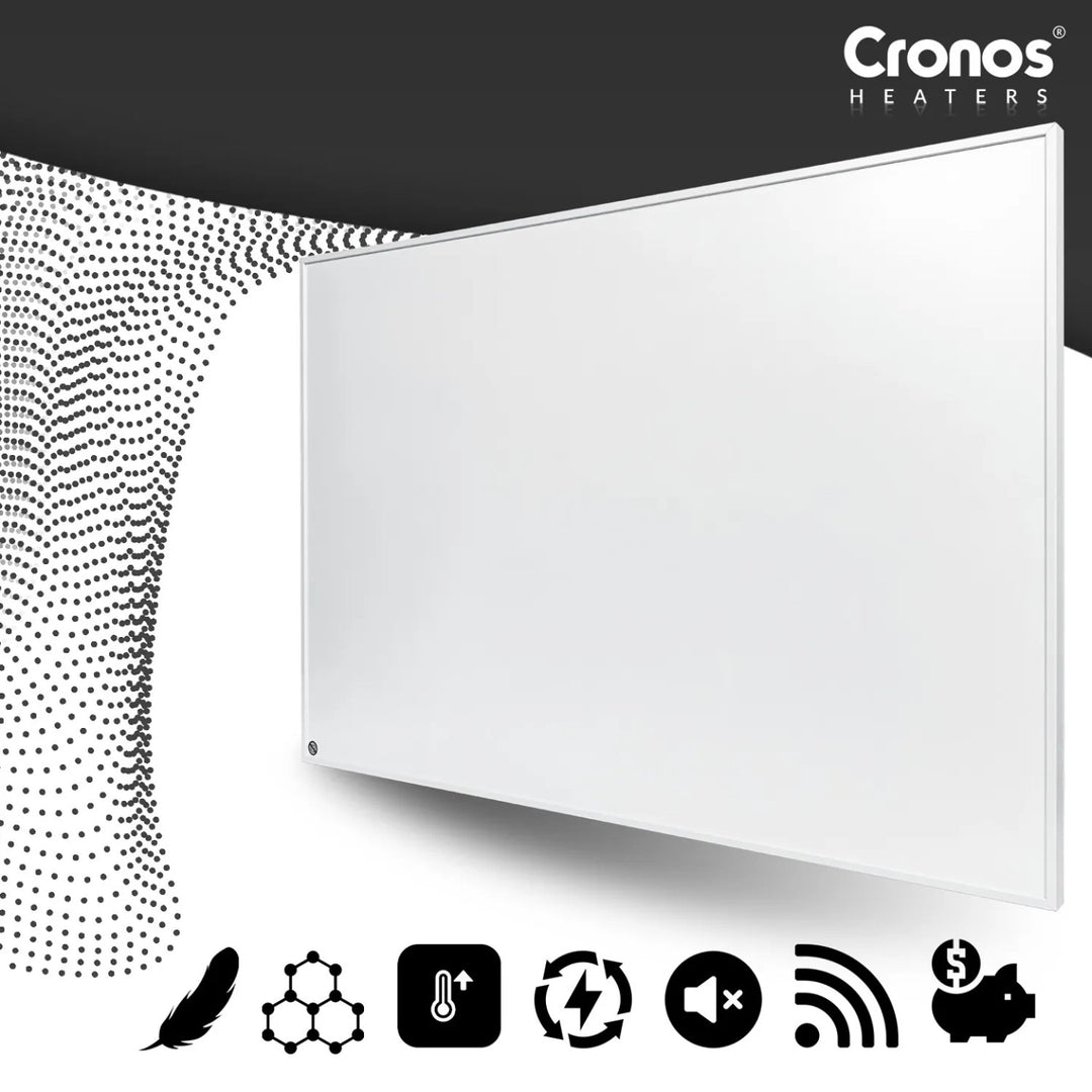 Panel grzewczy na podczerwień Cronos Graphene, moc 300W, Kolor biały, ogrzeje pomieszczenie do 8m2, pilot zdalnego sterowania, PRO CGP-300TWP