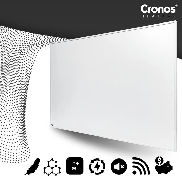 Panel grzewczy na podczerwień Cronos Graphene, moc 300W, Kolor biały, ogrzeje pomieszczenie do 8m2, pilot zdalnego sterowania, PRO CGP-300TWP