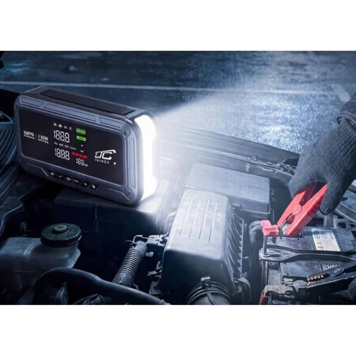 Jump Starter LTC, 12000 mAh, z kompresorem, latarką i powerbankiem, wyświetlacz LCD, moc 65W, kable i pokrowiec w zestawie, LXJS120