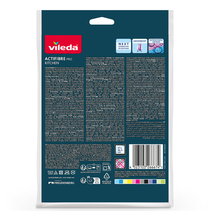 Ściereczka Vileda Actifibre Pro, kuchenna, 1 szt., z mikrofibry, powłoka PVA, możliwość prania do 60°C, 183303