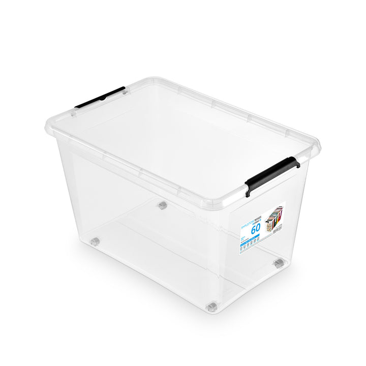 Pojemnik Moxom SimpleStore, pojemność 60L, transparentny, pokrywa na klipsy, posiada kółka, wolny od BPA, 04-0081