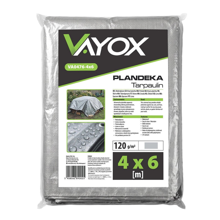 Plandeka srebrna 120g 4x6m VA0476, wodoodporna, Vayox
