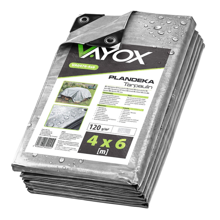 Plandeka srebrna 120g 4x6m VA0476, wodoodporna, Vayox