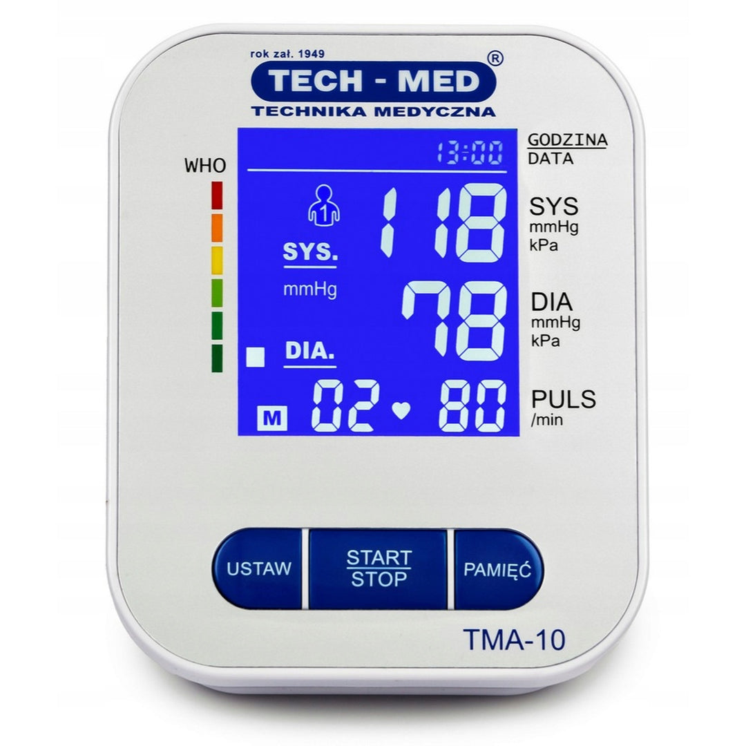 Ciśnieniomierz elektroniczny, podświetlany ekran, mankiet 22–32 cm, wskaźnik arytmii, TMA-10, Tech-Med
