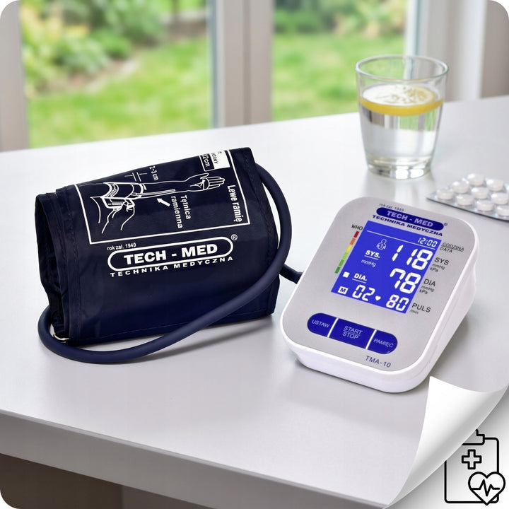 Ciśnieniomierz elektroniczny, podświetlany ekran, mankiet 22–32 cm, wskaźnik arytmii, TMA-10, Tech-Med