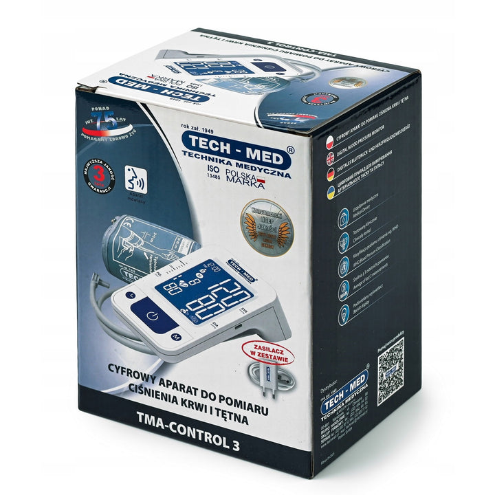 Ciśnieniomierz elektroniczny, funkcja głosowa, mankiet 22–42 cm, wskaźnik IHB, TMA-CONTROL3, Techmed
