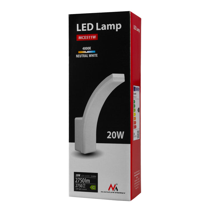 Lampa LED Maclean, kolor biały, 20W, IP65, 2750lm, barwa neutralna biała (4000K) MCE511 W, 2 sztuki