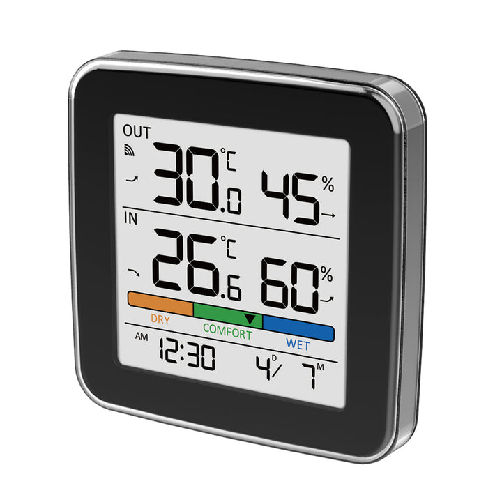 Bezprzewodowa stacja pogody GreenBlue,temperatura + wilgotność IN/OUT, zegar + alarm + data, °C / °F, do 60m, czarna, GB169 B + 4x bateria alkaliczna AAA Varta Industrial
