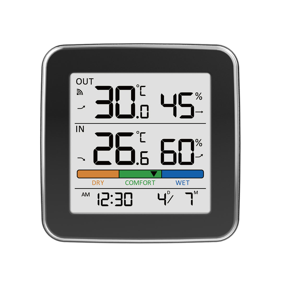 Bezprzewodowa stacja pogody GreenBlue,temperatura + wilgotność IN/OUT, zegar + alarm + data, °C / °F, do 60m, czarna, GB169 B + 4x bateria alkaliczna AAA Varta Industrial