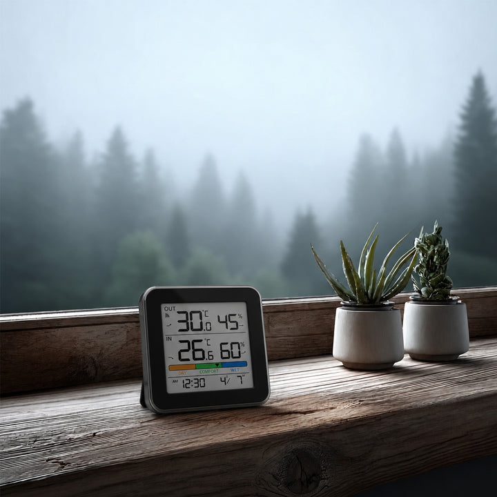 Bezprzewodowa stacja pogody GreenBlue,temperatura + wilgotność IN/OUT, zegar + alarm + data, °C / °F, do 60m, czarna, GB169 B + 4x bateria alkaliczna AAA Varta Industrial