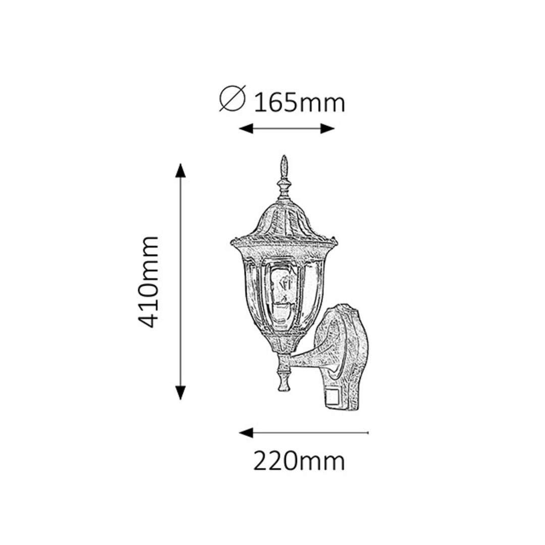 Lampa ścienna Rabalux, zewnętrzna, czujnik ruchu, IP43, E27, max 60W, złoto antyczne, Milano, 2 sztuki